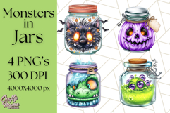Halloween Monster Clipart PNG, Monsters in Jars, Spooky Png Product Image 1