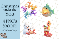 3D Under the Sea Christmas Clipart, Ocean Christmas PNG Product Image 1