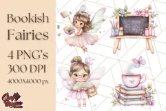Bookish Fairy PNG Clipart, Whimsical Reading Elements Png Product Image 1
