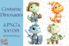 Dinosaur Costume Clipart, Cute Dinos in Halloween Outfits Product Image 1
