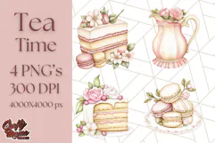 Pastel Tea Clip Art PNG with Sweets and Floral Accents Png Product Image 1