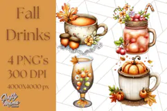 Fall Drink Clipart PNG, Cozy Autumn Cocoa and Latte Art Product Image 1