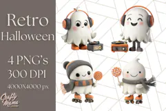 Retro Halloween Clipart Vintage PNG Graphics, 50s Holiday Product Image 1