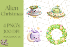 Alien Christmas Clipart, Cute Outer Space Holiday PNG Product Image 1