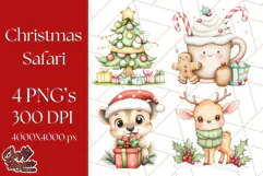 Muted Cute Safari Christmas Animal PNG Clipart, Holiday Png Product Image 1