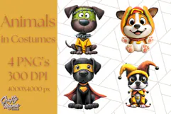 Halloween Animals in Costumes Clipart PNG, Cute Pets Art Product Image 1
