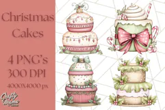 Christmas Cake Clipart PNG, Cottagecore Holiday Desserts Product Image 1