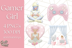 Pastel Gamer Girl Clipart PNG, Kawaii Gaming Elements Product Image 1