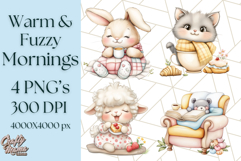 Warm &amp; Fuzzy Mornings PNG Clipart, Cozy Animal Art Download Product Image 1