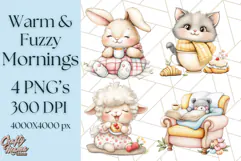 Warm & Fuzzy Mornings PNG Clipart, Cozy Animal Art Download Product Image 1
