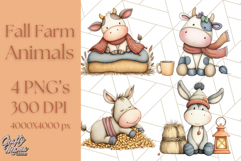 Fall Farm Animal Clipart, Autumn Barnyard PNG Illustrations Product Image 1