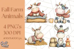 Fall Farm Animal Clipart, Autumn Barnyard PNG Illustrations Product Image 1