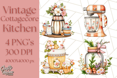 Whimsical Cottagecore Kitchen Clipart, Retro Coral PNG Decor Product Image 1