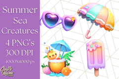 Sea Creatures With Summer Accessories PNG Clipart Product Image 1