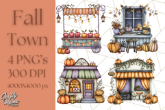 Fall Town Building Clipart PNG, Autumn Home Decor Scenes Product Image 1