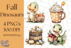 Fall Dinosaur PNG Clipart with Autumn Elements, Cute Dino Product Image 1