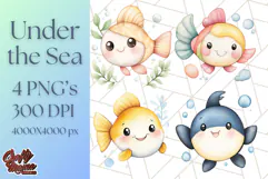 Under the Sea Nursery Clipart, Ocean Animals PNG Product Image 1