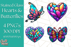 Stained Glass Hearts and Butterflies Clipart PNG Product Image 1
