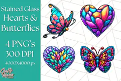 Stained Glass Hearts and Butterflies Clipart PNG Product Image 1