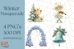 Winter Animal Masquerade Clipart PNG Woodland Animals Product Image 1