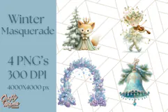 Winter Animal Masquerade Clipart PNG Woodland Animals Product Image 1