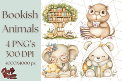 Bookish Animals PNG Clipart with Cozy Reading Elements Product Image 1