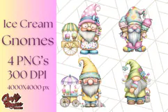Ice Cream Gnome Clipart PNG Summer Dessert Art, Summer Gnome Product Image 1