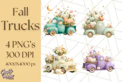 Vintage Truck Pumpkin and Fall Flowers PNG Clipart, Autumn Product Image 1