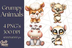 Adorable Angry Animals Clipart PNG, Cute Moody Faces Png Product Image 1