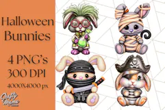 Halloween Bunny Clipart, Cute Bunnies in Costumes PNG Product Image 1