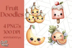 Fruit Doodles Clipart, Cute Cartoon Fruit PNG, Kawaii Food Product Image 1