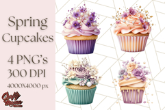 Cupcake Clipart with Florals and Pastel Frosting Png, Spring Product Image 1