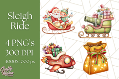 Santa Sleigh Ride Clipart PNG, Flying Reindeer Christmas Art Product Image 1
