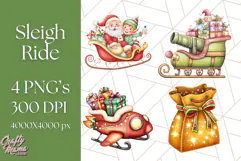 Santa Sleigh Ride Clipart PNG, Flying Reindeer Christmas Art Product Image 1
