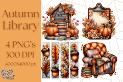 Autumn Library Clipart PNG, Cozy Fall Book Art Product Image 1