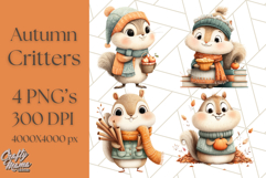 Cozy Autumn Animal Clipart, Fall Forest Critters PNG Product Image 1