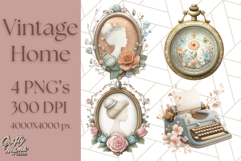 Vintage Cottagecore PNG Clipart, Phones Teacups Home Decor Product Image 1
