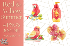 Strawberry Red Lemon Yellow Summer Clipart PNG, Summer Icons Product Image 1