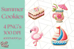 Summer Iced Cookie Clipart PNG, Cute Tropical Cookies Product Image 1