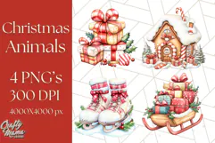 Vintage Christmas Clipart PNG, Cute Animals Holiday Elements Product Image 1