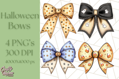 Muted Halloween Bow Clipart, Fall Ribbon PNG Autumn Hair Bow Product Image 1