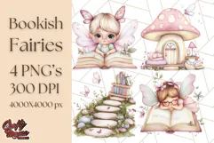 Bookish Fairy PNG Clipart, Whimsical Reading Elements Png Product Image 1