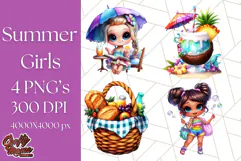 Chibi Summer Girls Clipart PNG, Bright Kawaii Summer Art Product Image 1