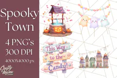 Pastel Halloween Town PNG Clipart, Spooky Shops & Homes Png Product Image 1