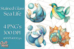 Stained Glass Sea Creatures PNG Clipart, Ocean Fantasy Product Image 1
