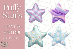 Cute Puffy Star Clipart PNG, 3D Glossy Pastel Stars Clip Art Product Image 1