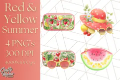 Strawberry Red Lemon Yellow Summer Clipart PNG, Summer Icons Product Image 1
