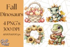 Fall Dinosaur PNG Clipart with Autumn Elements, Cute Dino Product Image 1