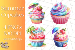 Bright Summer Cupcake PNG Clipart, Colorful Cupcakes Product Image 1