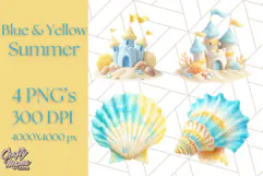 Sky Blue and Sunshine Yellow Summer Clipart PNG, Tropical Product Image 1